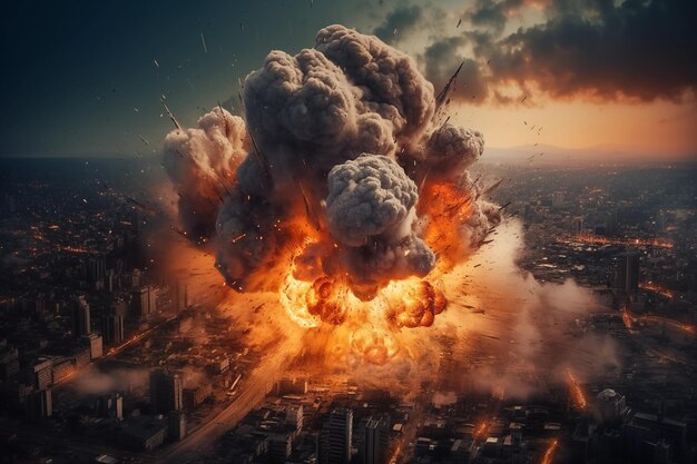 Foto kriegsspiegelung von explosion explosion zerstörung feuer nukleare explosion gewalt notfall