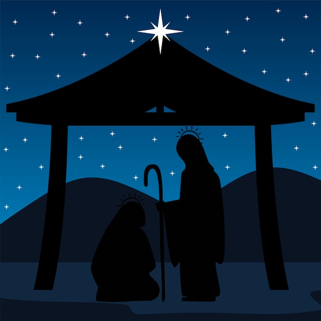 Krippe Joseph und Mary in der stabilen Silhouette Szene Manager Vektor-Illustration