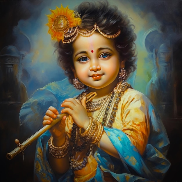 Krishna deus cara bonita pintura IA generativa