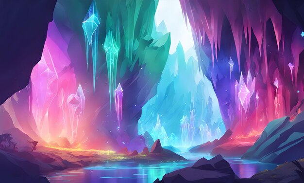 Kristallhöhlen der Elfen-Fantasie-Hintergrundbild