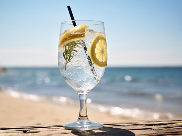 Foto kristallklarer gin im strandparadies ki-generation