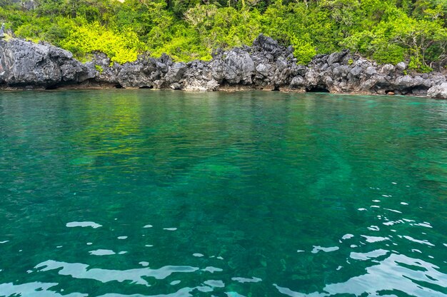 Kristallklares türkisfarbenes wasser in der lagune von palawan philippinen