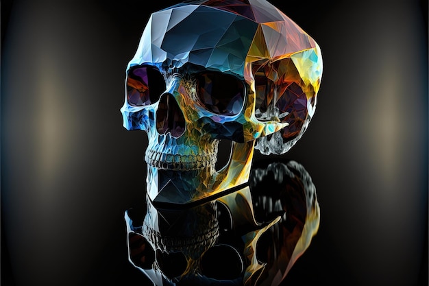 Kristallschädelillustration mit achteckigen Formen, dunkler Hintergrund. Generative KI