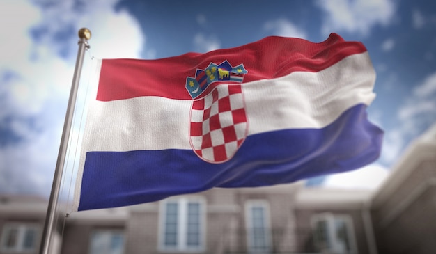 Kroatien Flagge 3D Rendering auf blauem Himmel Gebäude Hintergrund