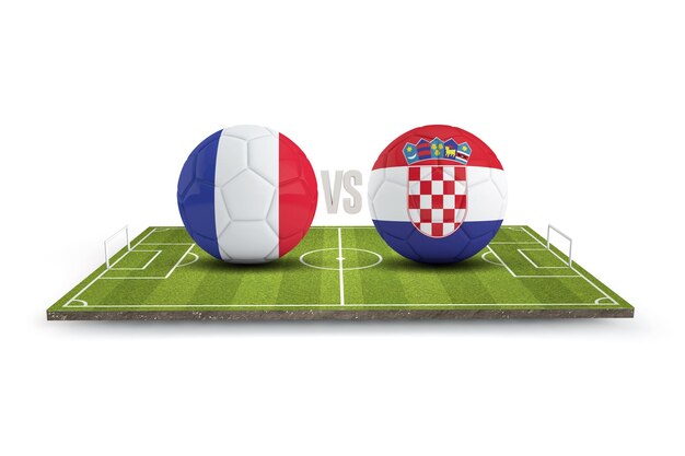 Kroatien gegen Frankreich Fußballspiel 3D-Rendering