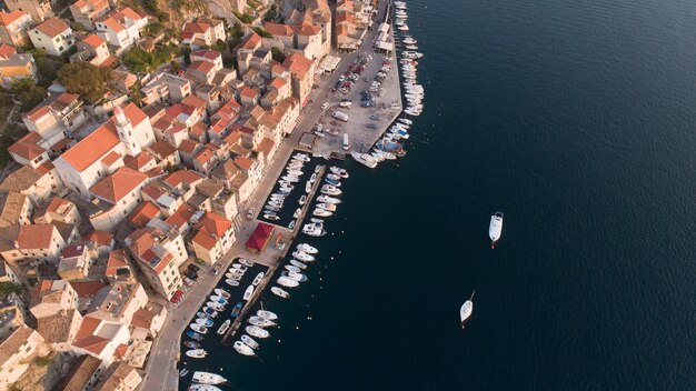 Kroatien Stadt Rovinj Drohnenaufnahme Panorama