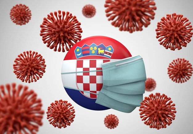 Kroatische Flagge mit schützender Gesichtsmaske Coronavirus Concept d render