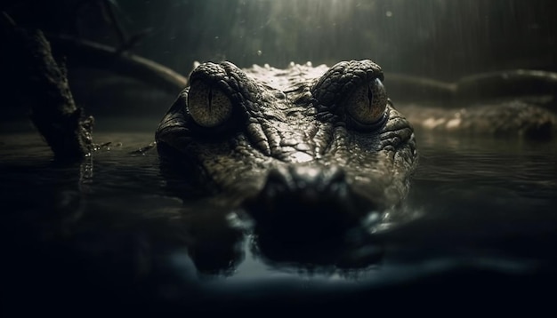 Krokodil, das in nasser Sumpfgefahr lauert, wartet auf generative KI