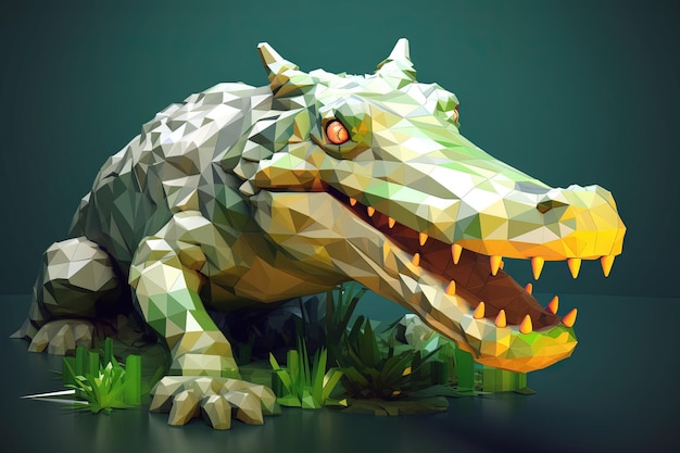 Krokodil Low-Poly-Tierstil Illustration generative KI