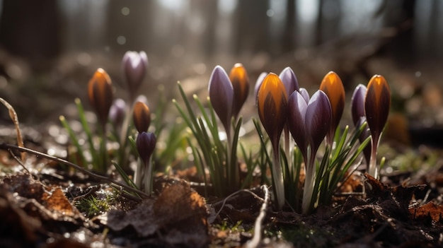 Krokusblüten im Sonnenlicht