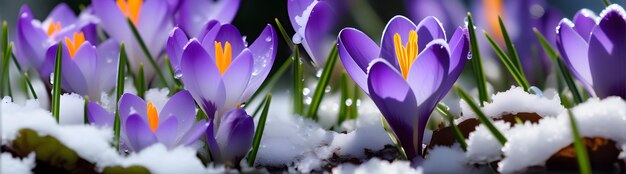 Foto krokusse im schnee, erste frühling, wildblumen, bokeh-effekt