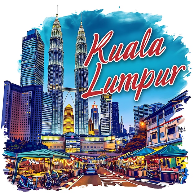 Kuala Lumpur-Text mit futuristischer und metallischer Typografie De Watercolour Lanscape Arts Collection