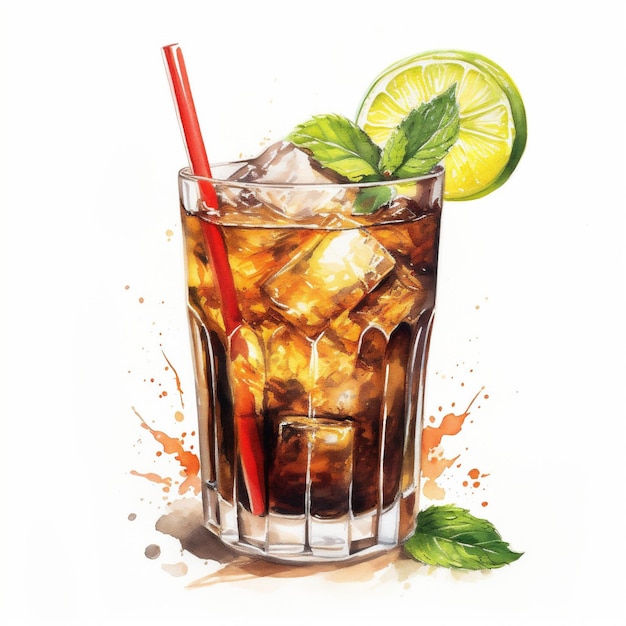 Foto kuba-libre-cocktailtag mit rum, cola, lime und minzblättern