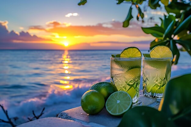 Foto kubanische strandbar mit daiquiris am sonnenuntergang