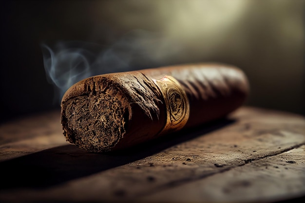 Foto kubanische zigarre mit rauch closeupgenerative ai