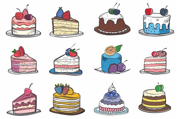 Kuchen-Ikonensatz Desserts Cupcakes Symbole Süßigkeiten Zeichen Bäckerei Design-Elemente Bäckerei Gebäck Kekse