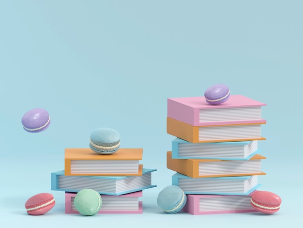 Kuchen Makronen oder Makronen auf türkisfarbenem Hintergrund von oben bunte 3D-Rendering
