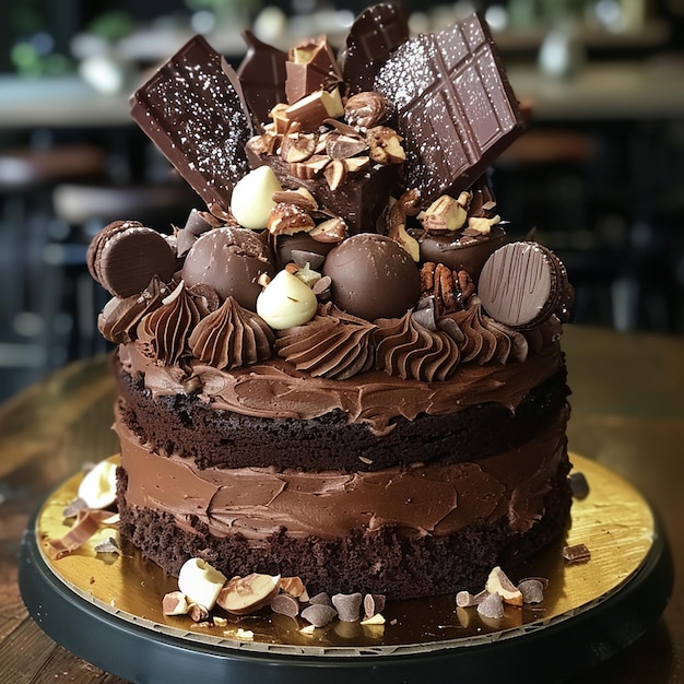 Kuchen mit Fruchtcreme, Schokolade und Vanillekuchen