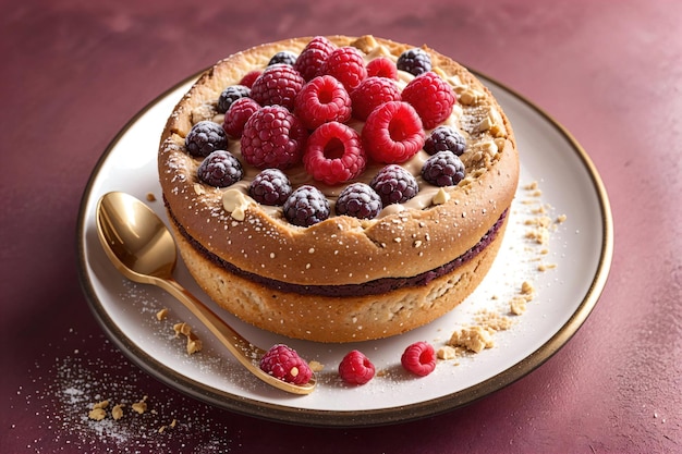 Kuchen mit Himbeeren und Blaubeeren AI-generiert