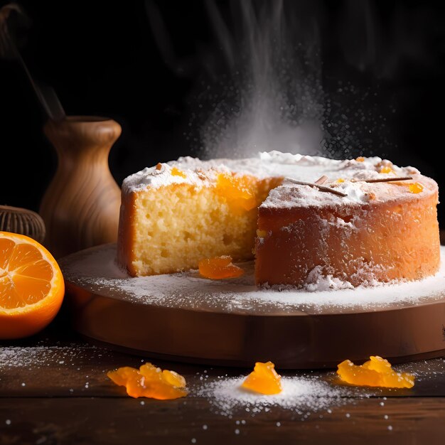 Kuchen mit weißem, orangefarbenem Hintergrund
