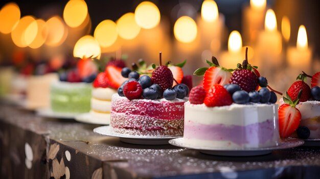 Foto kuchen voller frischer früchte und beeren auf einem festlichen tisch