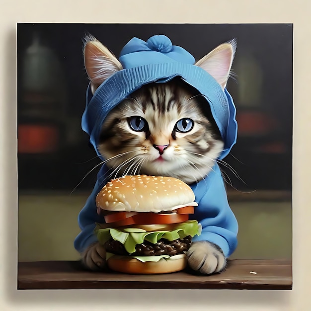 Kucing versi Beby cat makan Burger Farbe blau ai