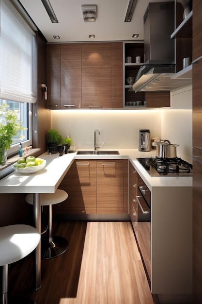 Küche mit kleinem Platzangebot und modernem Design