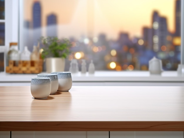 Küchenarbeitsplatte zur Produktpräsentation mit moderner, minimalistischer Kücheneinrichtung im Hintergrund