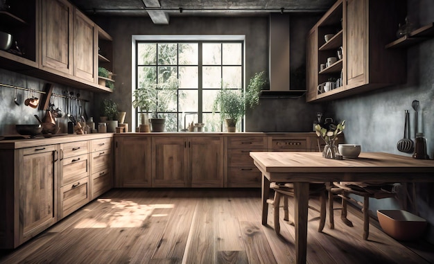 Küchenmöbel aus Holz mit weißen Wänden und Boden