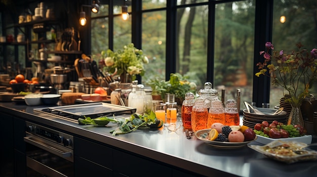Küchenzimmer im Haus schön mit Glas und Stahl geschmückt