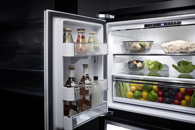 Kühlschrank mit Klarglastüren für eine einfache Sicht auf die Lebensmittel, erstellt mit generativer KI