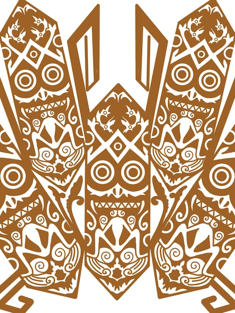 Kühne und helle Motive aus den unverwechselbaren Farben des Dayak-Stammes von Zentralkalimantan, Indonesien