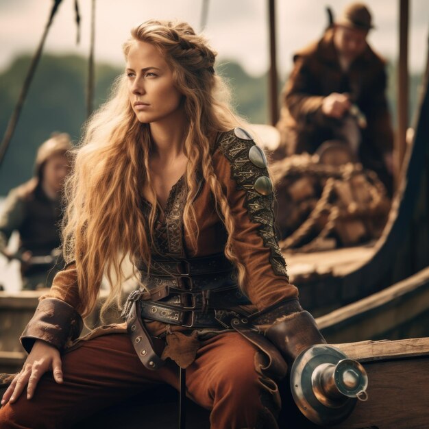 Foto kühne weibliche wikingerin ein blick in die heftige welt der nordischen schildmädchen, die stärke, tapferkeit und die ungeschriebenen geschichten von wikinger-kriegerinnen auf den seiten der geschichte und mythologie präsentieren.