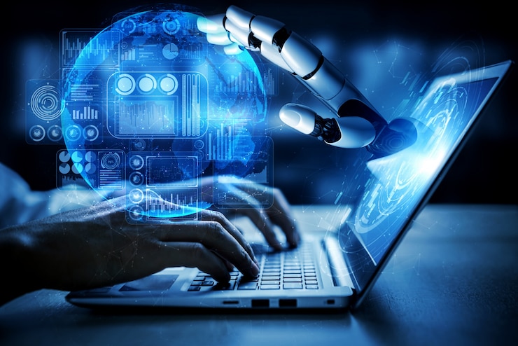 Foto künftiger roboter und cyborg mit künstlicher intelligenz.