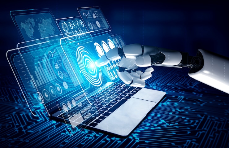 Foto künftiger roboter und cyborg mit künstlicher intelligenz.