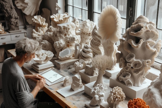 Künstler, der organische Skulpturen digital entwirft