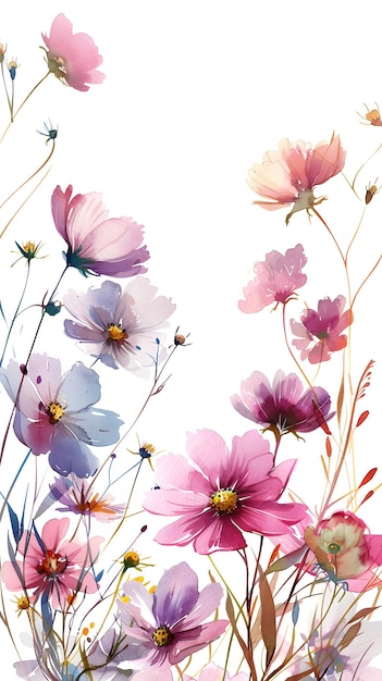 Foto künstlerische anordnung von rosa und lila blüten auf einem weißen hintergrund