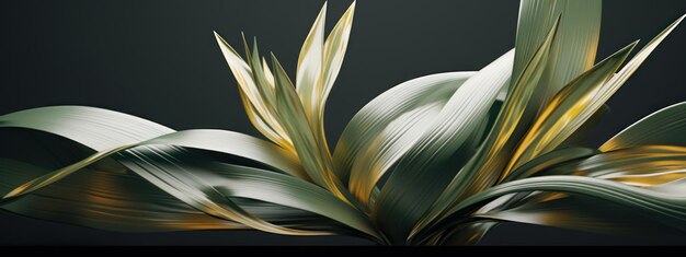 Künstlerische Ausstellung mit einer üppigen 3D-Pflanze mit energischen grünen Mustern auf einer dunklen Leinwand AI Generative