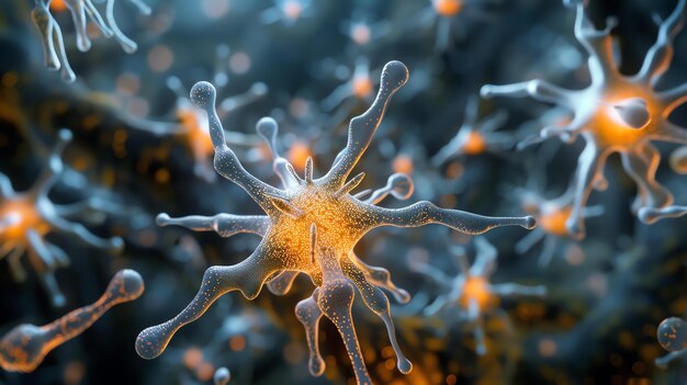 Künstlerische Darstellung eines leuchtenden Neurons