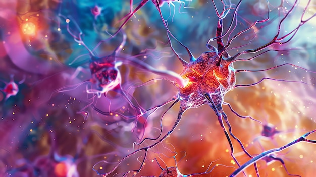 Künstlerische Darstellung eines Neurons, einer Art Nervenzelle, die die grundlegende funktionelle Einheit des Nervensystems ist