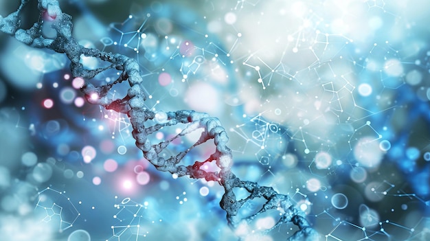 Künstlerische Darstellung von molekularen DNA-Strängen in blauen Farbtönen
