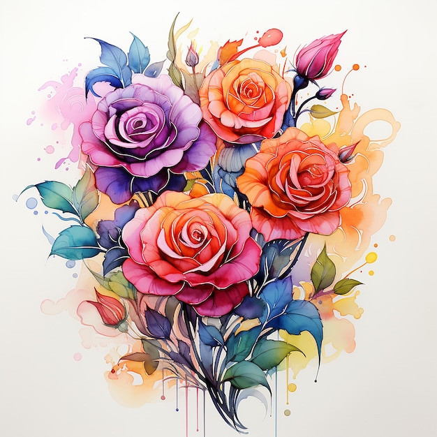 Künstlerische Eleganz Tattoo-Design von illustrativen Aquarell-Rosen auf Leinwand