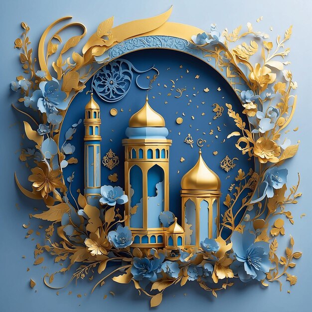 Künstlerische Illustration stellt den Ramadan mit weißen und goldenen Vibes dar