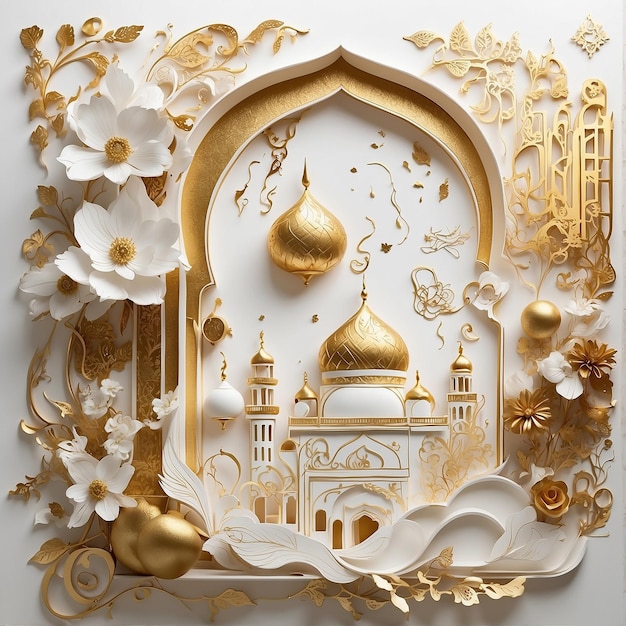Künstlerische Illustration stellt den Ramadan mit weißen und goldenen Vibes dar