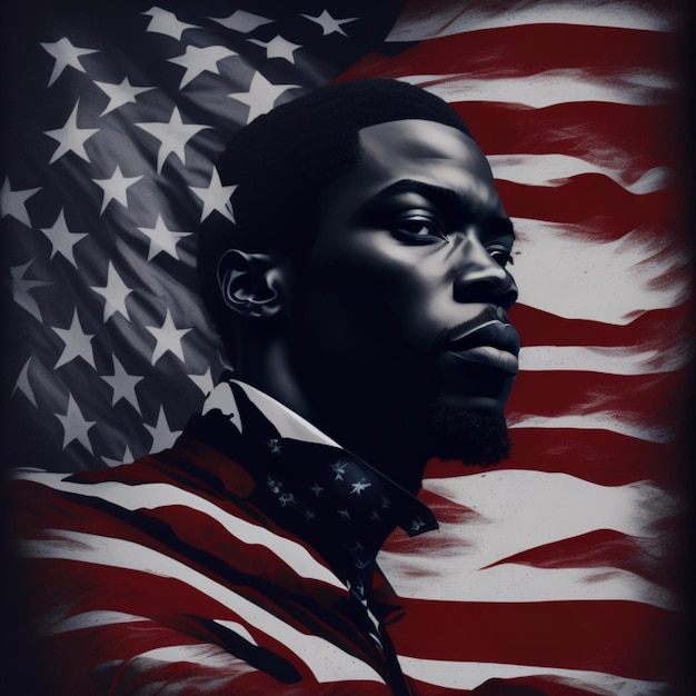 künstlerischer Eindruck von Juneteenth White Black Man Print Hintergrund in den Farben der amerikanischen Flagge