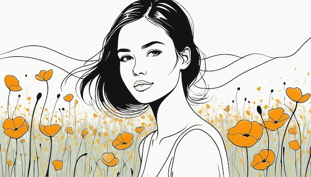 Künstlerisches Gemälde einer jungen Frau auf einer blühenden Sommerwiese
