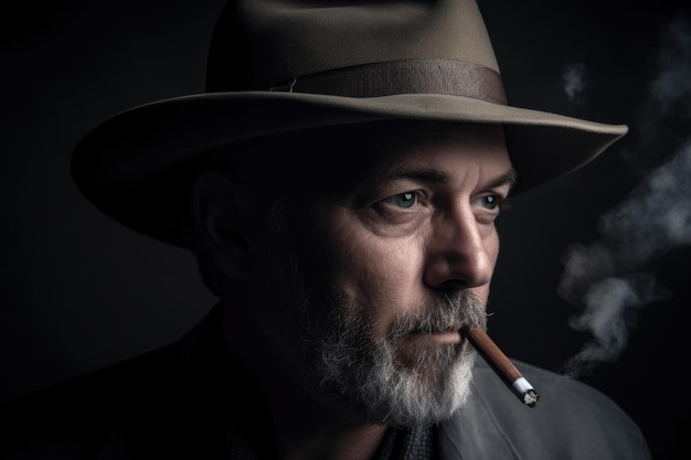 Künstlerisches Porträt eines Mannes mit Fedora und Zigarette