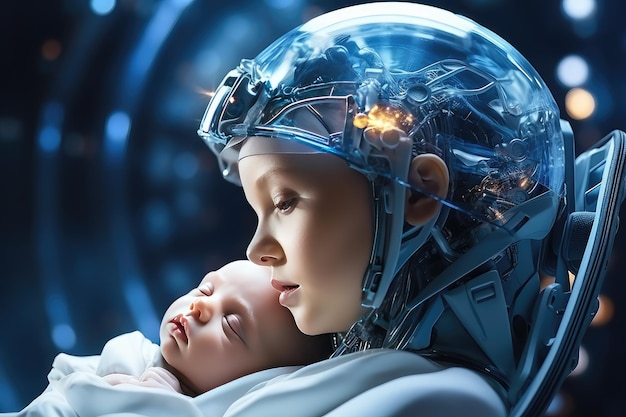 künstlich geschaffenes Kind Baby Cyborg künstliche menschliche Zellen