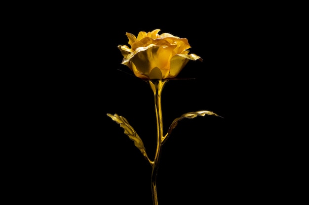 Künstliche goldene Rose auf schwarzem Hintergrund.