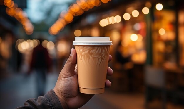 Künstliche Intelligenz generiert eine Kaffeetasse aus Papier, die man in der Hand hält